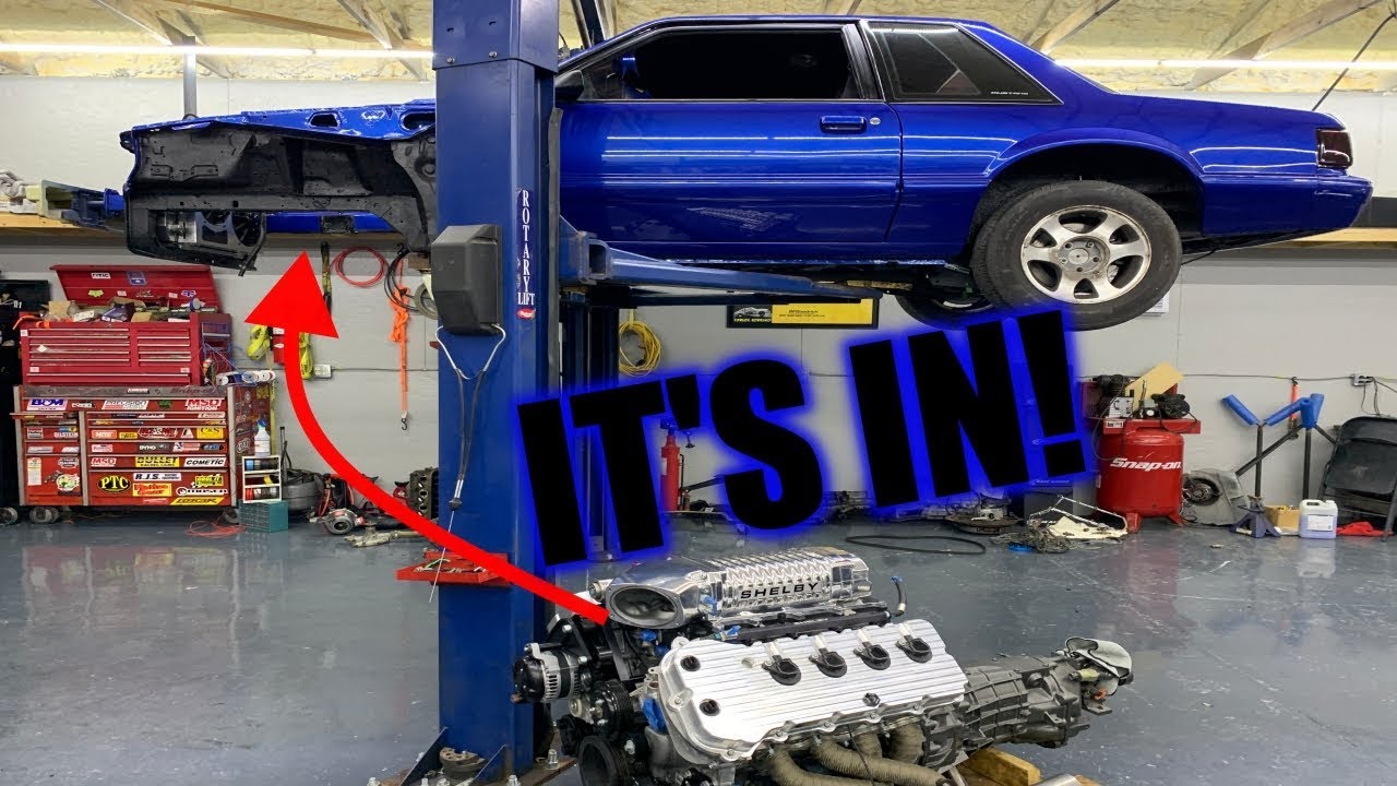 Installing the Shelby SUPER SNAKE engine in the foxbody Mustang!
