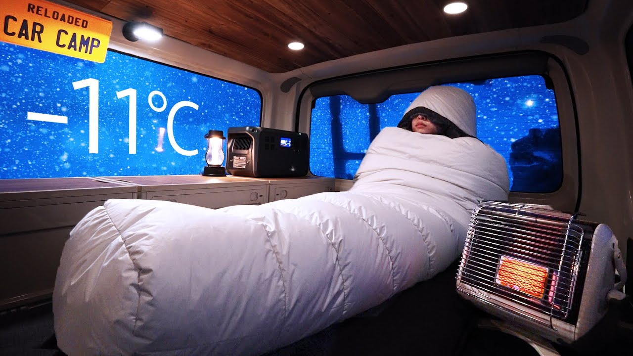 Одиночный кемпинг на автомобиле в заснеженном горном убежище | DJI Power 1000 mini