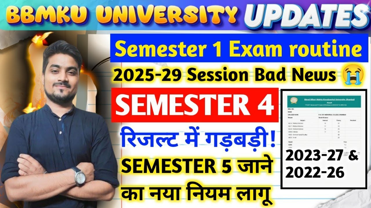 SEMESTER 1 2025-29 Session Students Bad News 😭 | Semester 4 Result में गड़बड़ी ! BBMKU University
