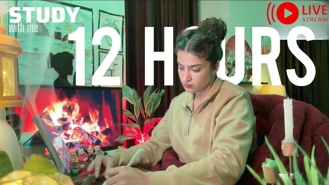 ⭕LIVE|12HOURS⏰🎯|STUDY WITH ME📚Deep Focus session📈☃️🥶cozy🪵🔥 Fireplace|🟤🧸brown noise Ambience |NEETPG
