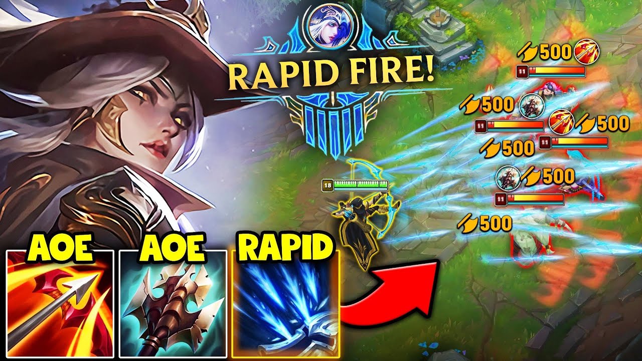 ASHE, BUT I SHOOT EXPLOSIVE ARROWS THAT DEAL AOE DAMAGE (IT LOOKS LIKE A GLITCH)