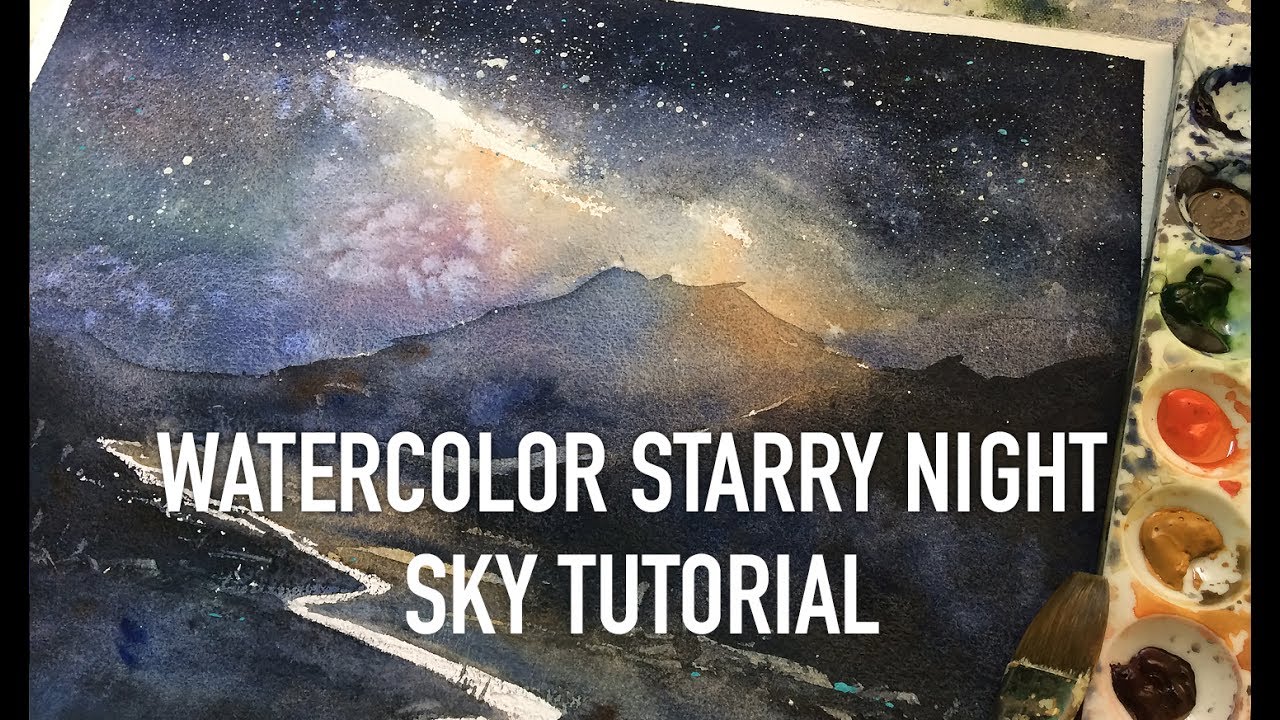 Watercolor starry night sky tutorial for beginners