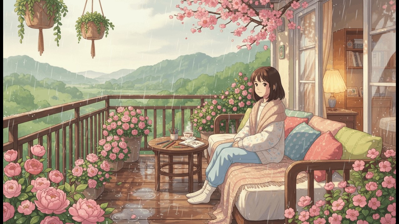 A Rainy Study Evening & Enjoying Homemade Kimchi | Ghibli-Style Video