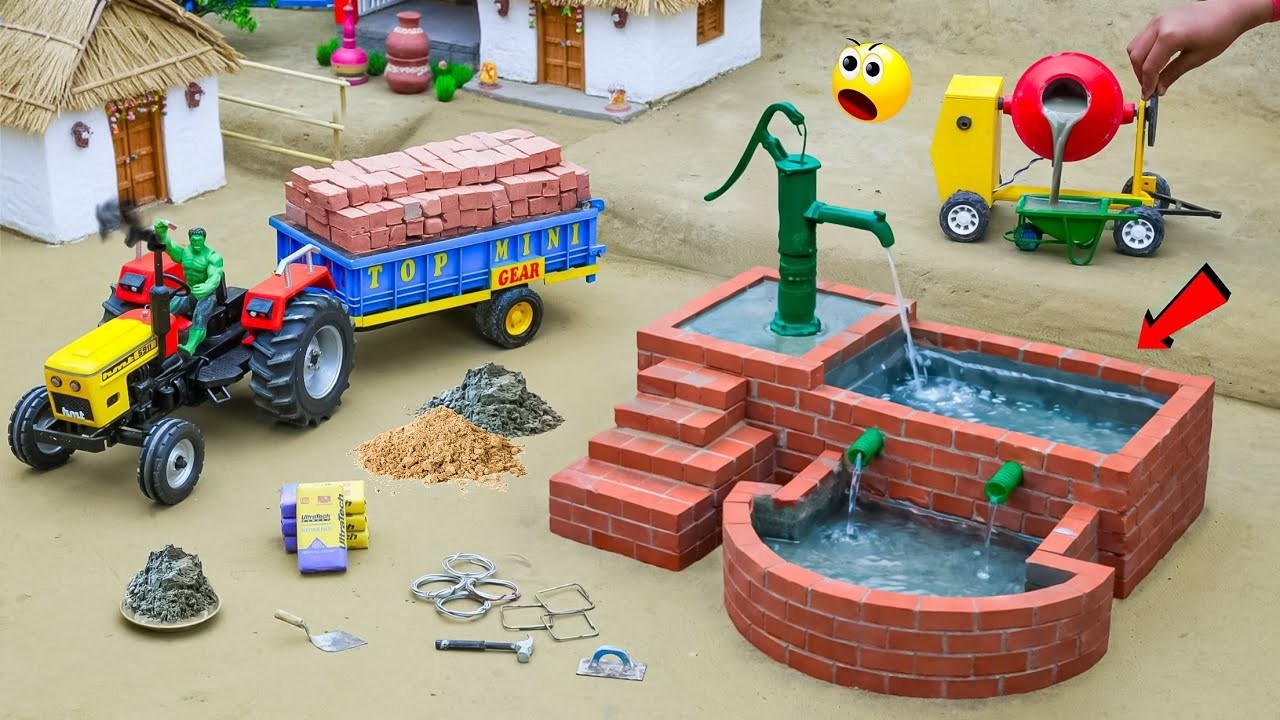 DIY Mini Tractor Builds Hand Pump Construction | Using Bricks | Village Water Supply | @topminigear