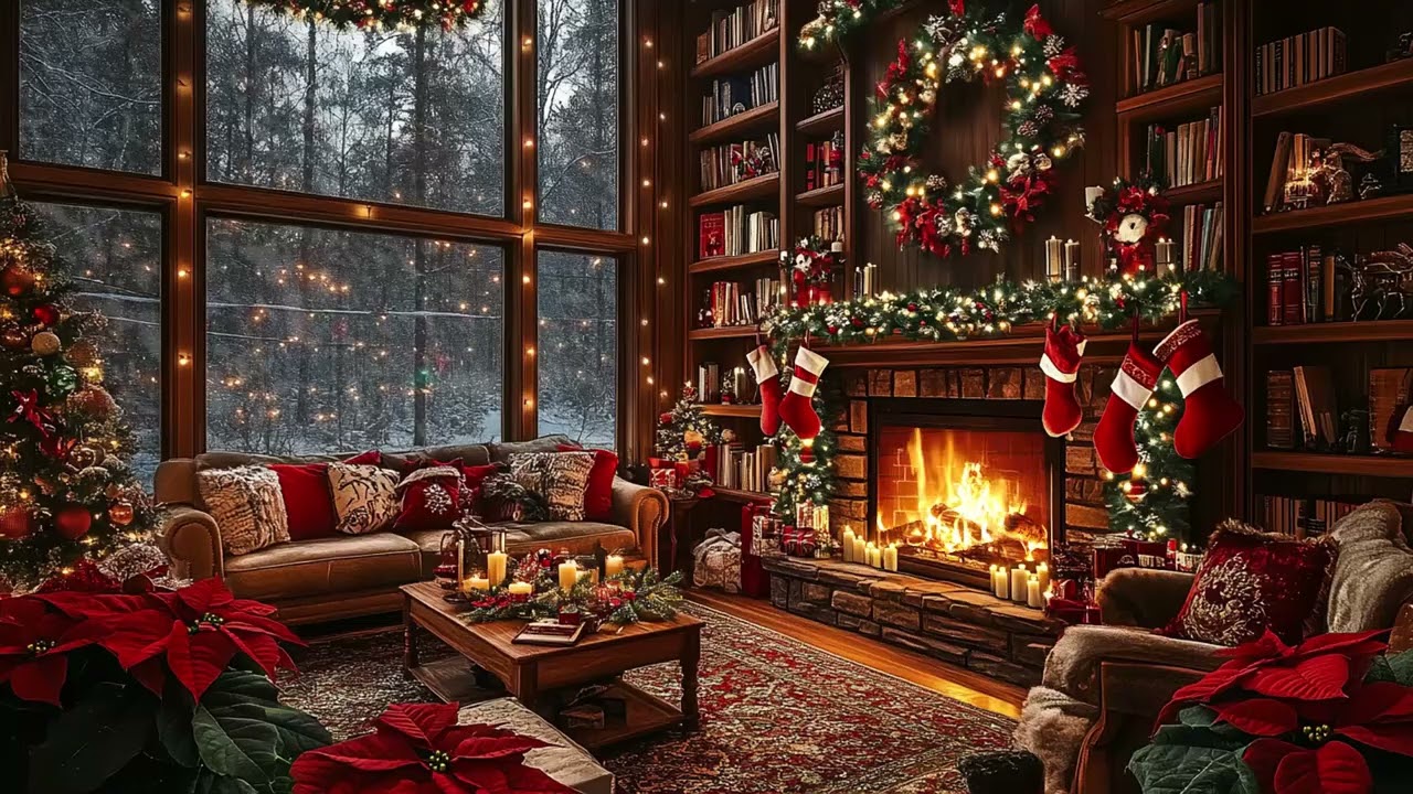 Peaceful Snowy Lodge Evening ❄️ Fireplace Warmth and Gentle Silence for Restful Sleep