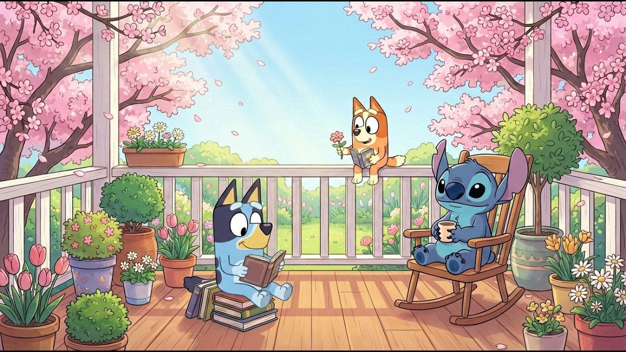 Stitch & Bluey Spring Balcony Moments 🌷 Classroom Lofi for Focus & Slow Living 🎧 Gentle Breeze Mood