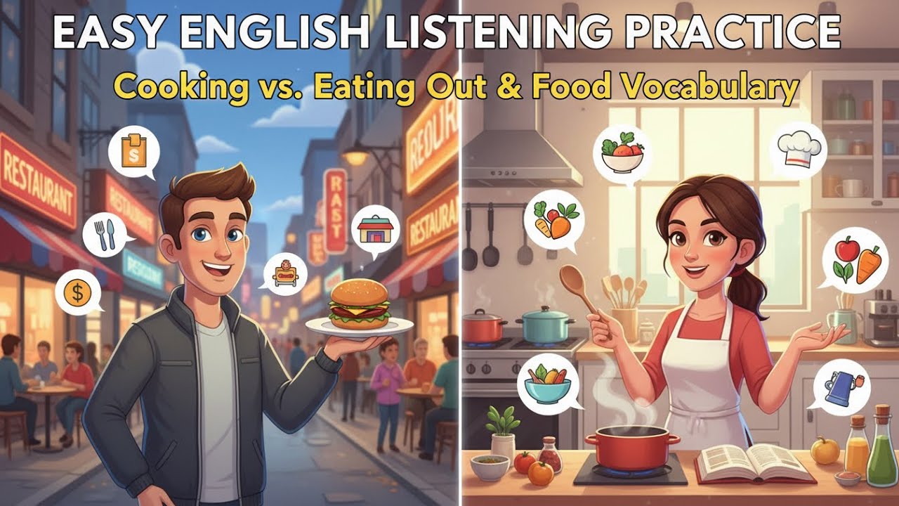 English Conversation Practice | Cooking at Home vs. Eating Out 🍔 | A1-A2 Level | SciFluency Podcast
