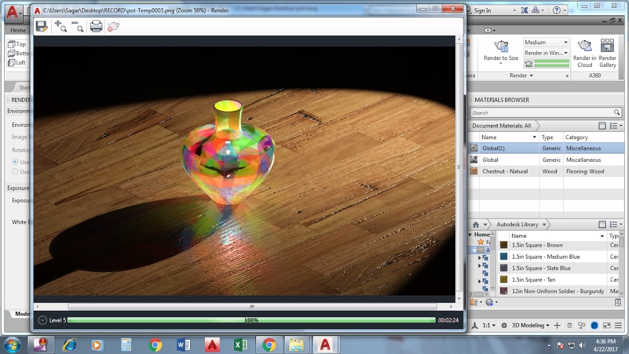3D modeling - Pot Lamp Lighting Effect - Spot light & Point Light - Autocad 2017