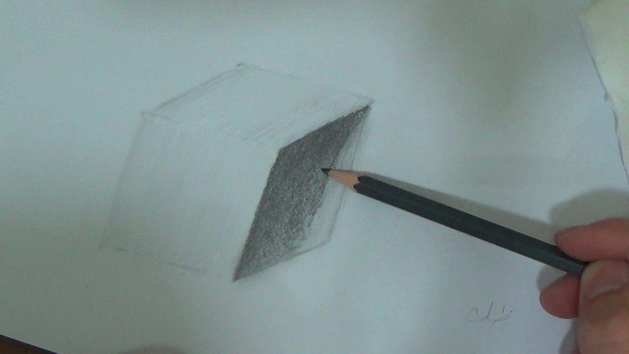 تعليم الرسم كيفية رسم المكعب وتظليله بالقلم الرصاص