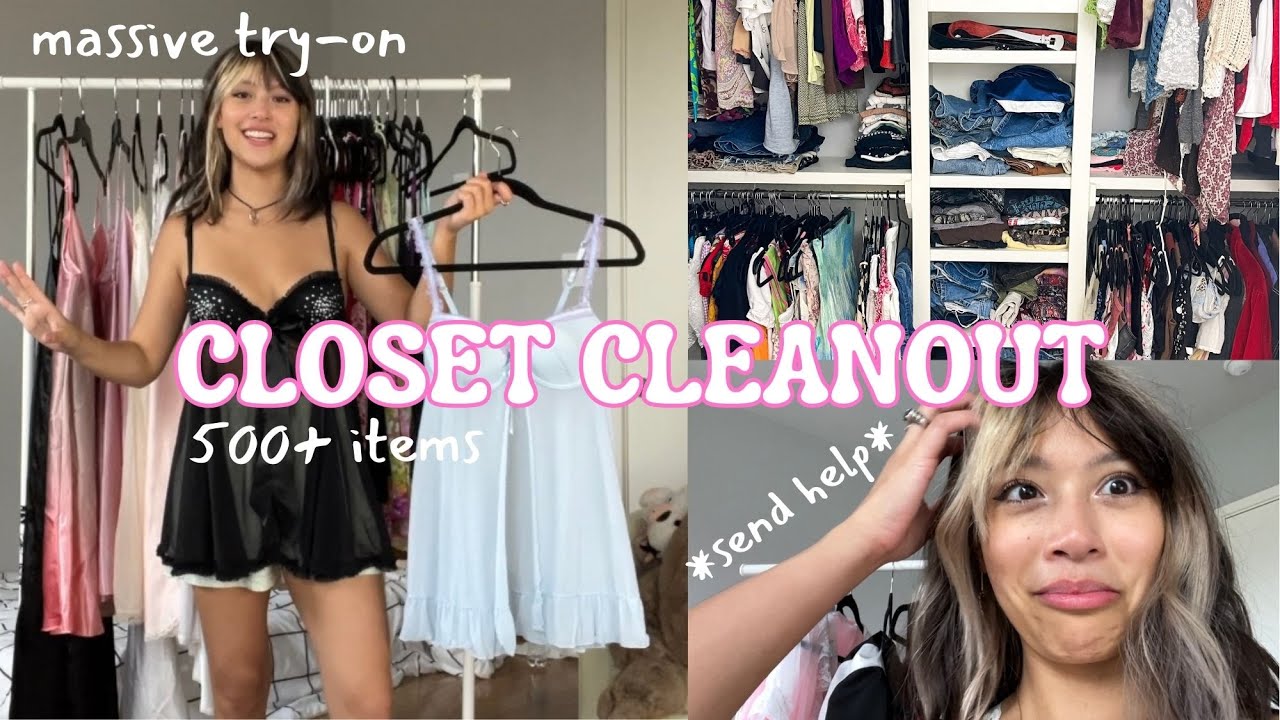 EXTREME CLOSET CLEANOUT!! Try on of everything in my closet (part 1)