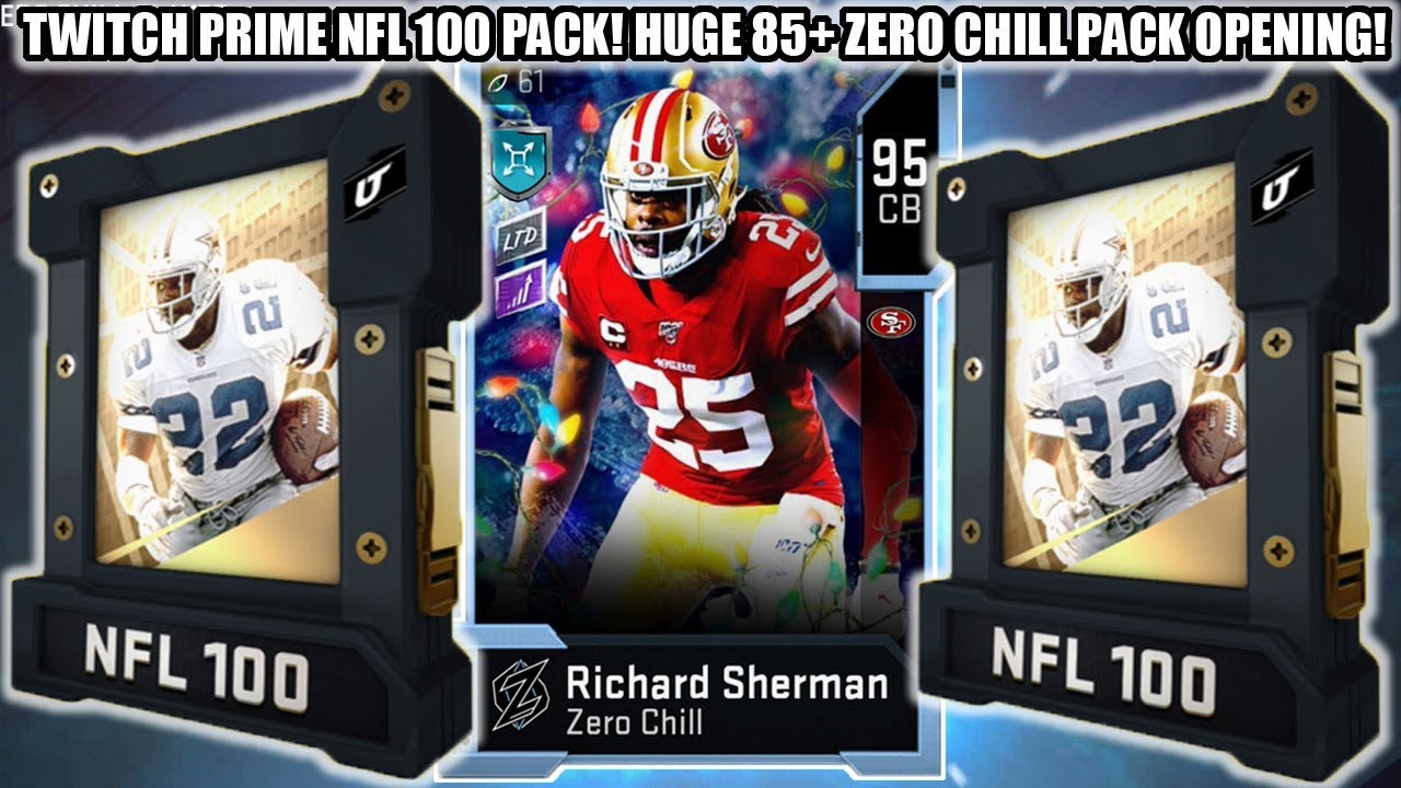 TWITCH PRIME NFL 100 PACK! HUGE 85+ ZERO CHILL PACK OPENING FOR 95 SHERMAN | MADDEN 20 ULTIMATE TEAM