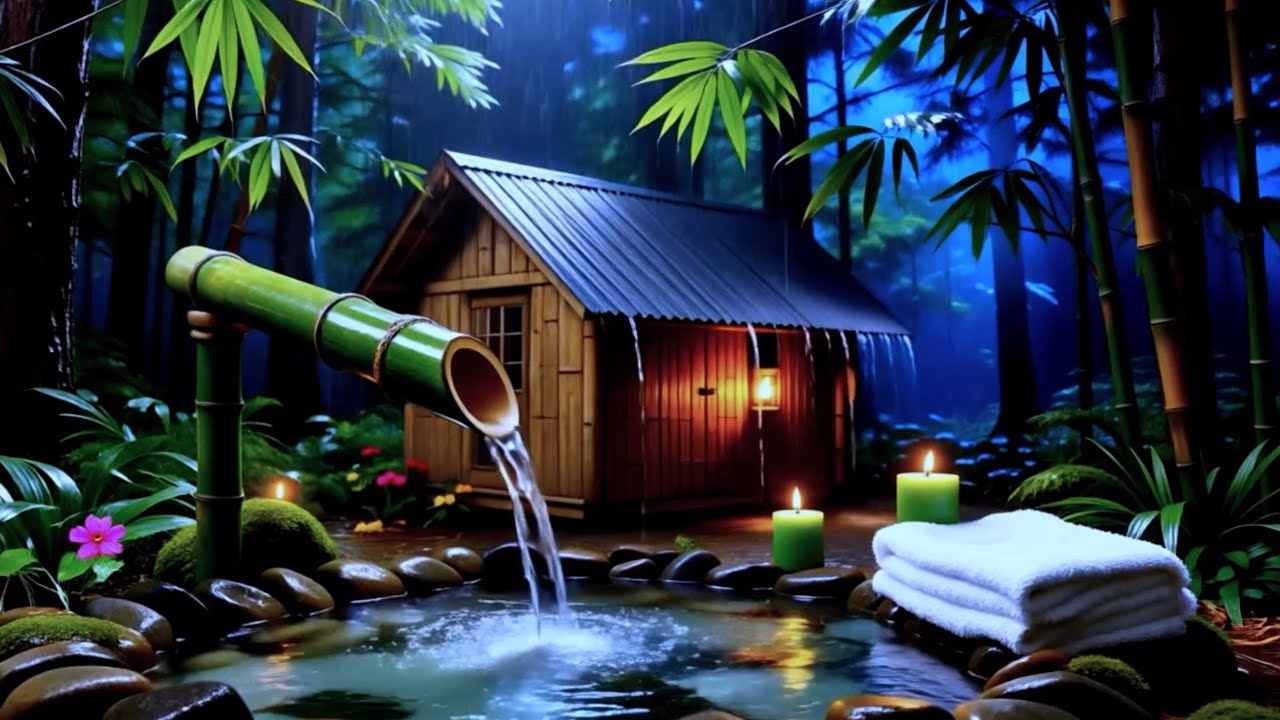 Soothing Water Sounds and Piano Music in a Cozy Forest Cabin – Deep Sleep & Relaxation
