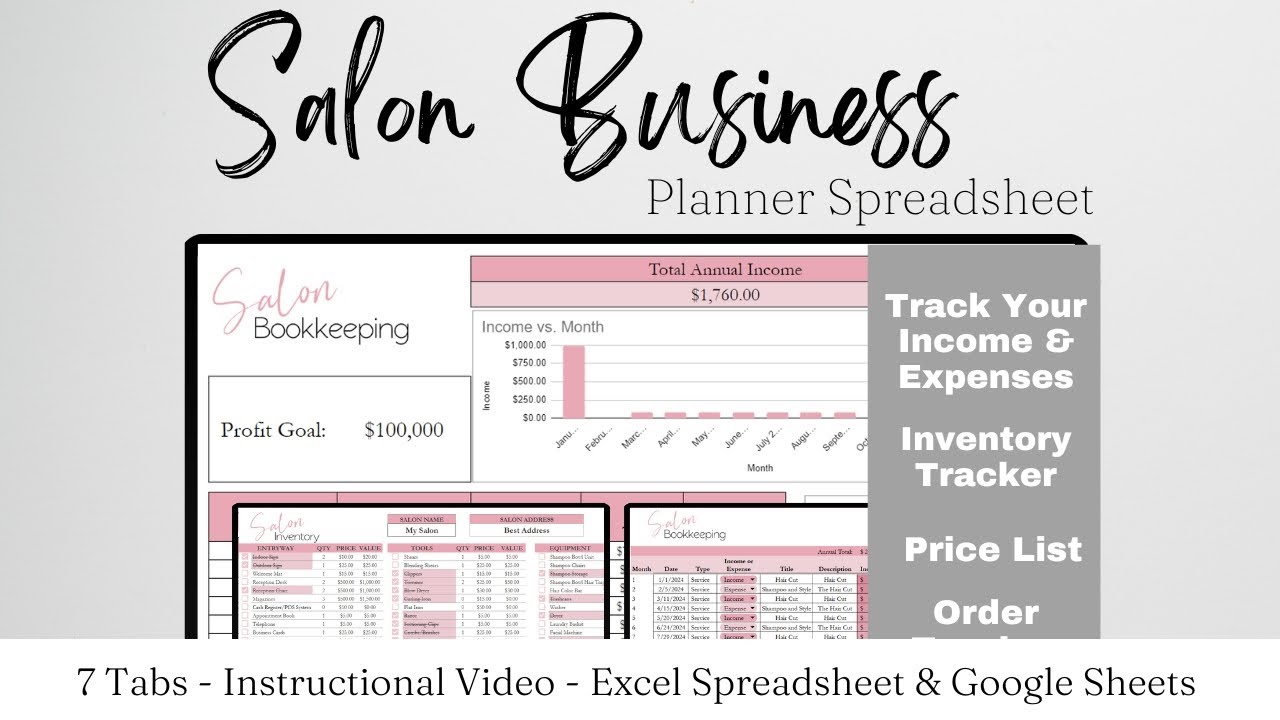 Salon Business Planner Google Sheets, Salon Business Bookkeeping, Hair Salon Nail Salon Organization