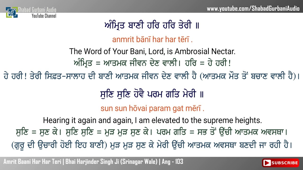 Amrit Baani Har Har Teri | Bhai Harjinder Singh Ji | Punjabi , English Lyrics & Meaning | 4k 60 fps