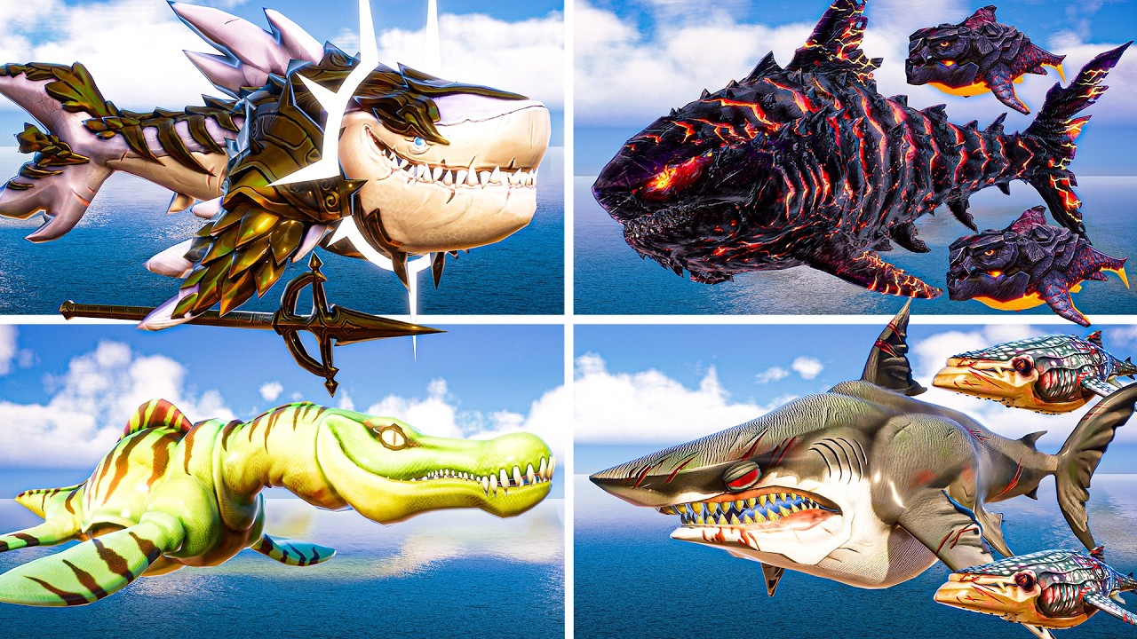 Sharkangel & Pilosaurus vs Magmalodon & Inferno Sharks | Epic Team Battle | JWE2 Mods