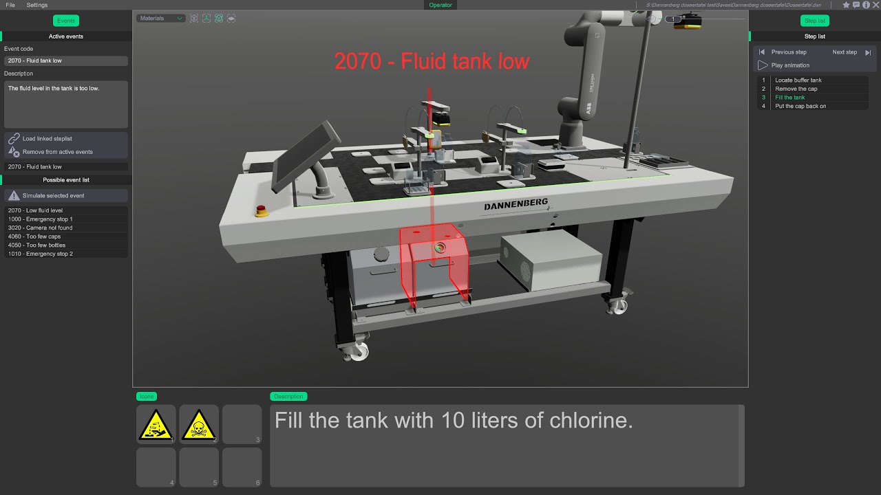 3D HMI Visualization Alarm - Liquid level too low