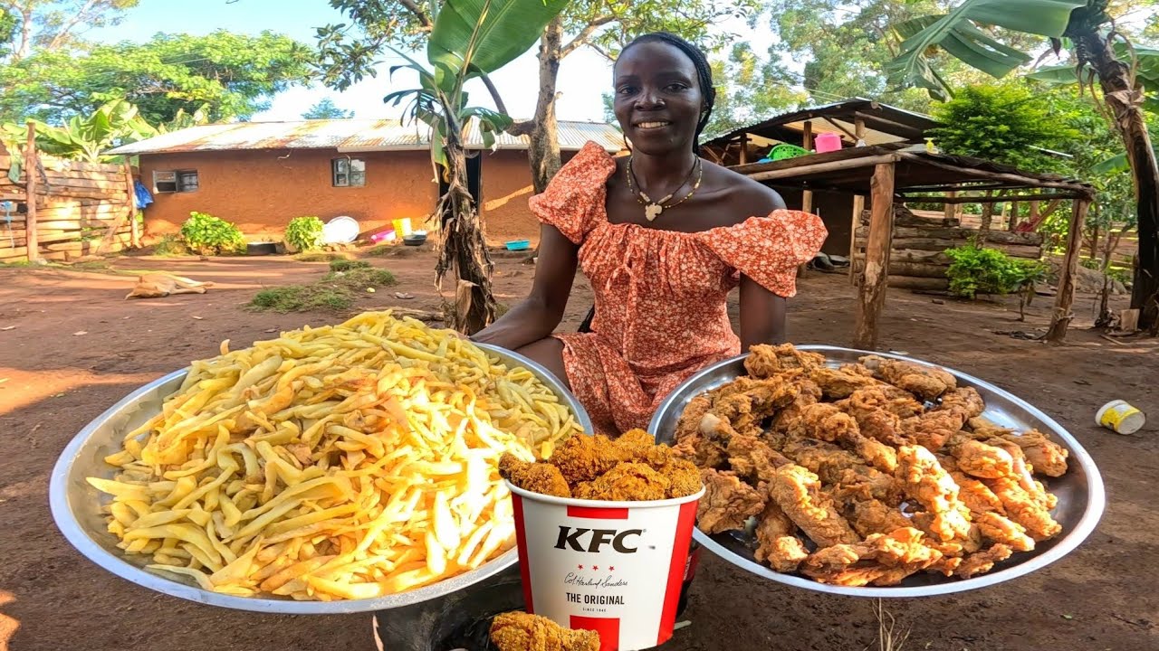 Crispy Chicken KFC Style 🍗 | Village Girl prepares  HomeMade KFC Chicken with fries 🍟