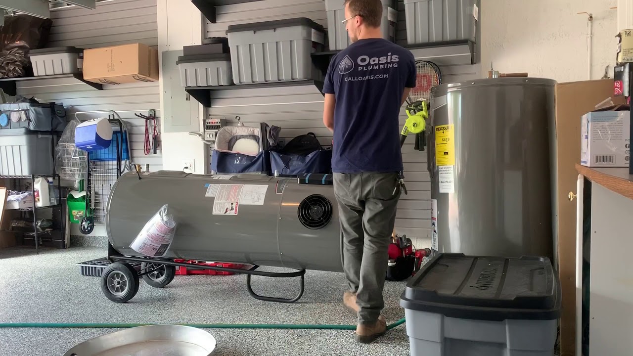 installing water heater onto drain pan