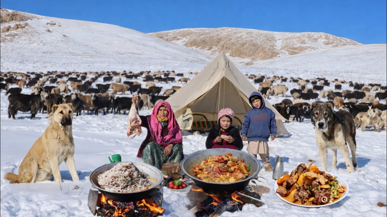 Shepherd Survival in the Coldest Mountain of Afghanistan -63°C | Cooking Traditional Shepherd Food  