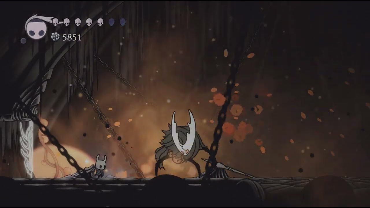 Hollow Knight enfrentanto o Cavaleiro Vazio