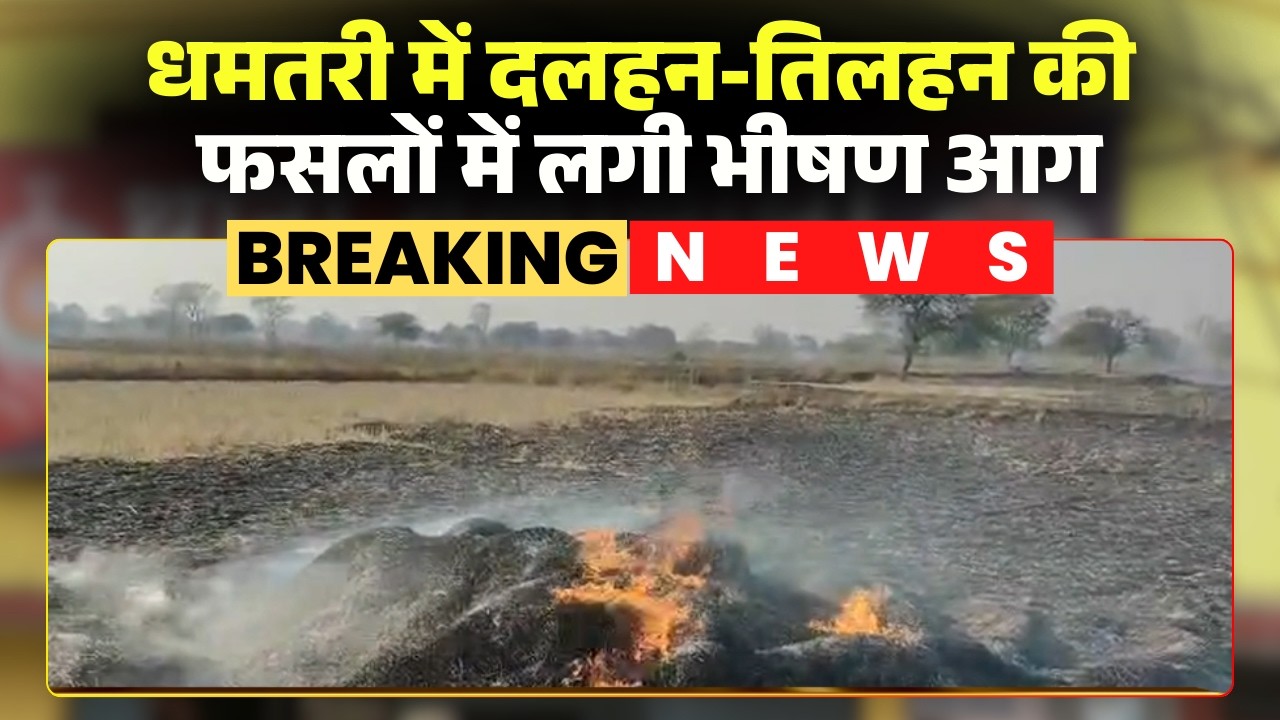 Dhamtari Farm Fire News: बोडरा गांव में खेतों में लगी आग। करीब 100-150 एकड़ की फसल बर्बाद
