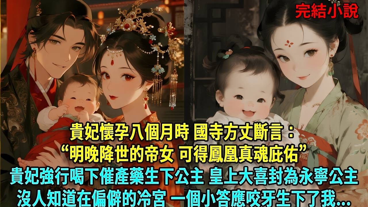 貴妃懷孕八個月時，國寺方丈斷言：&ldquo;明晚降世的帝女，可得鳳凰真魂庇佑&rdquo;貴妃強行喝下催產藥 生下公主 皇上大喜封為永寧公主 沒人知道在偏僻的冷宮  一個小答應咬牙生下了我...#爽文#古言#打臉#小說