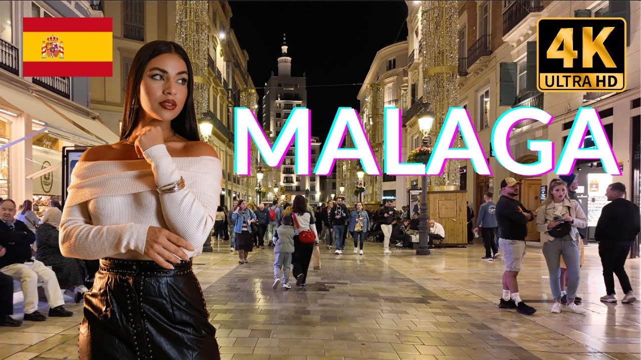 MALAGA Night 4K Walking Tour - 2025 Costa Del Sol, Spain