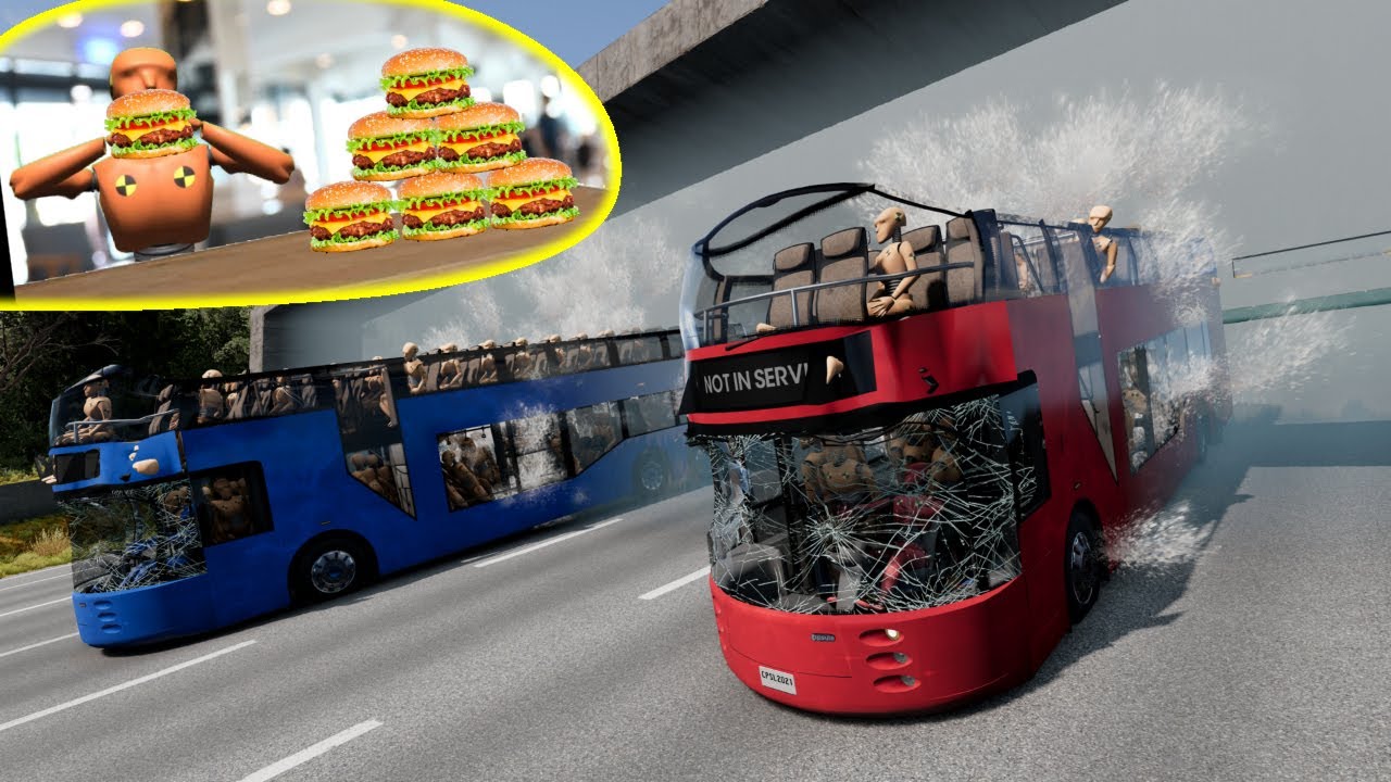 Bus showdown full of dummies: Red vs. Blue🥵 BeamNG.drive