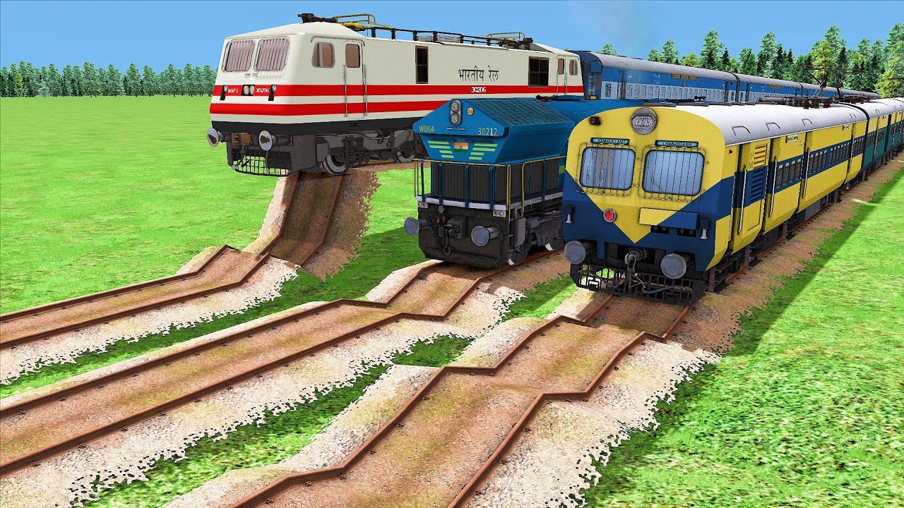 3 TRAINS RUNNING ON RISKY RAILROAD TRACKS | World's most dangerous Railway Tracks | Train Simulator