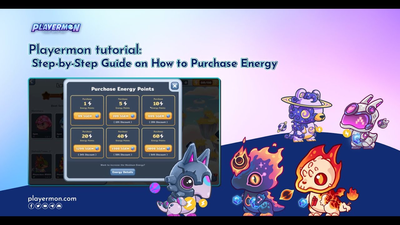 Playermon Tutorial : Step by step guide on how to purchase energy