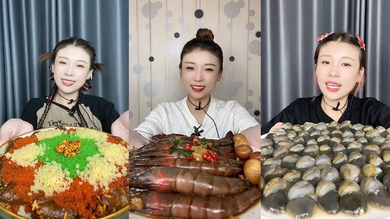 【Mukbang】Shrimp with fish roe chili sauce + Thai shrimp + snail meat🦐🐟🐚🌶🧄🍋#Seafood#asmr#yummy