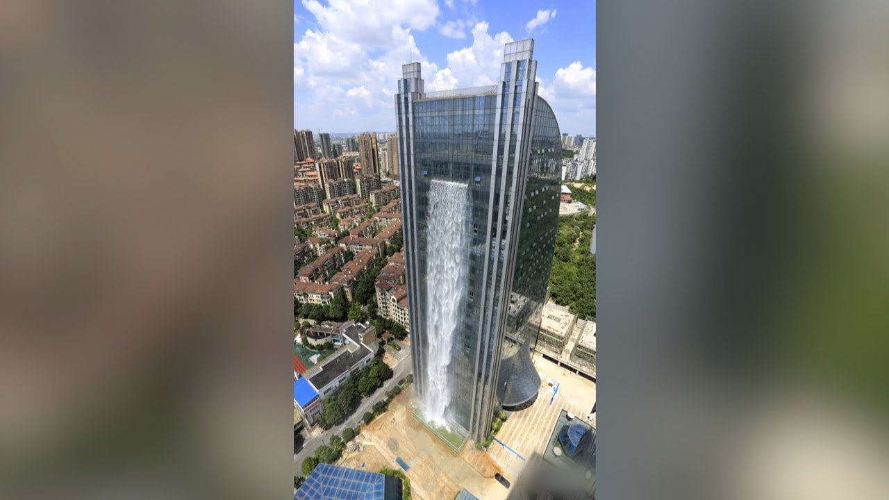 Discover the world's highest man-made waterfall on a Chinese skyscraper