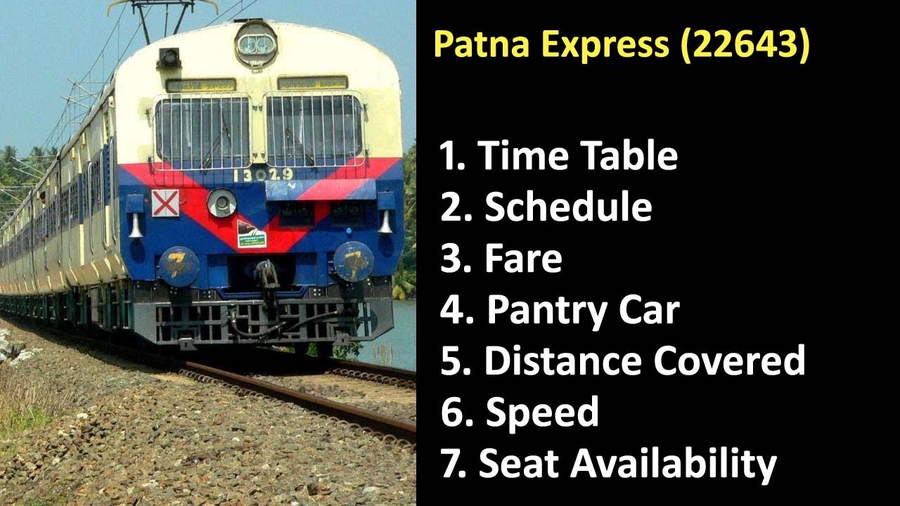Patna Express 22643 : Time Table, Route, Schedule,Fare, Pantry Car, Distance Covered,Speed, Seats