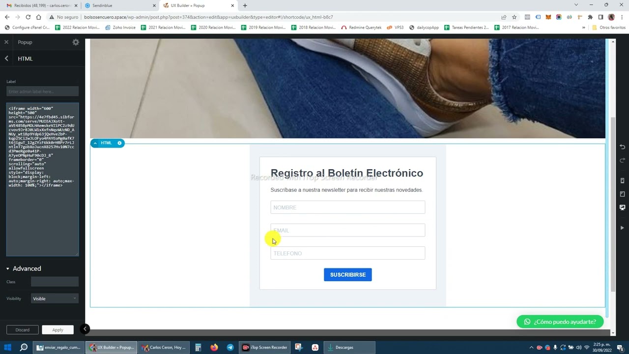 Crear formulario de registro en Sendinblue y mostrarlo en Popup en la página de Wordpress