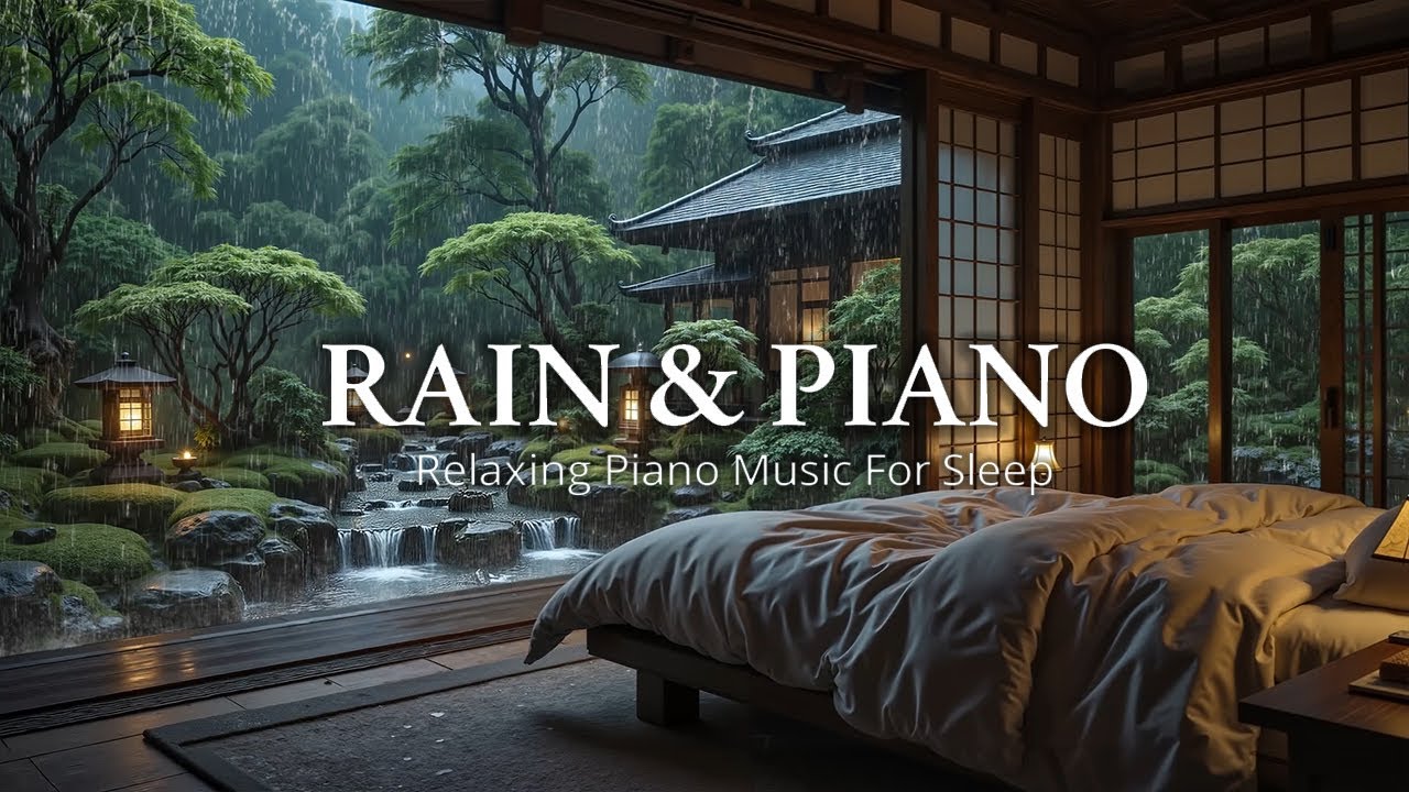 Serene Rainy Japanese Garden Night – Relaxing Piano Music with Soft Rain Sounds for Deep Sleep