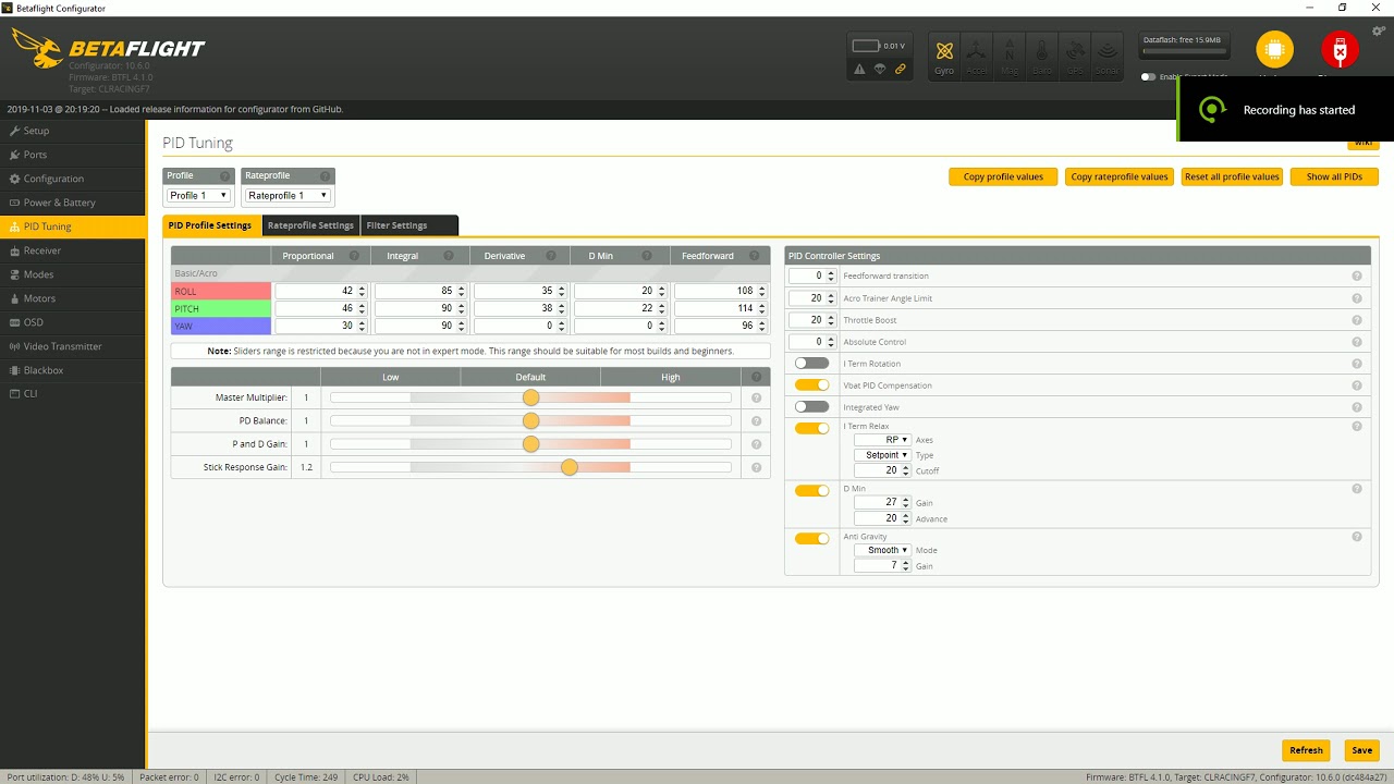 Beta flight 4.1 settings