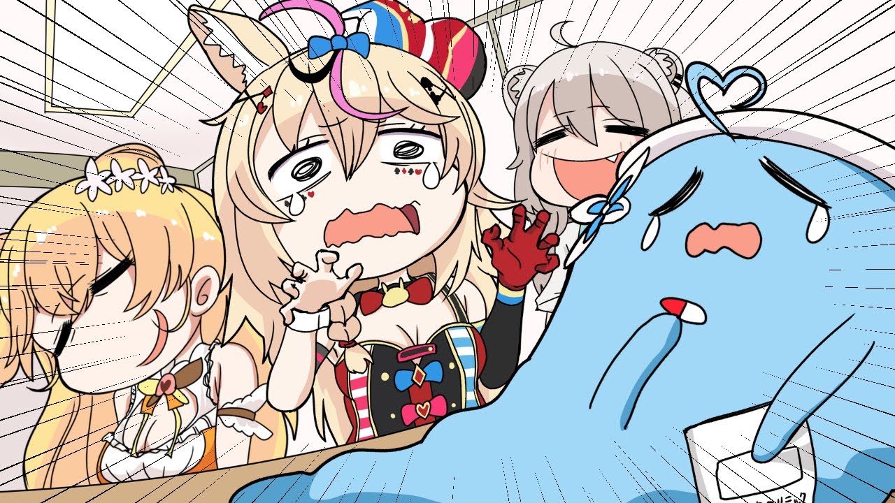 【手描き】ねぽらぼのメンヘラ三銃士！【桃鈴ねね/尾丸ポルカ/雪花ラミィ/獅白ぼたん/ホロライブ/切り抜き】【切り抜き漫画】