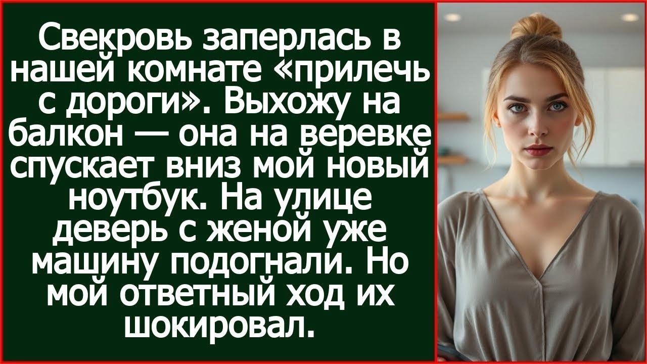 Свекровь заперлась в нашей комнате. Гляжу, а она на веревке спускает вниз мой новый ноутбук.