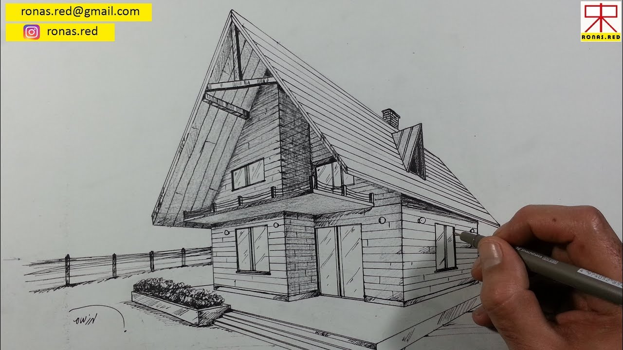 ahşap evİki Noktalı Perspektif Çizim Tekniği. How to Draw Two Points Perspective
