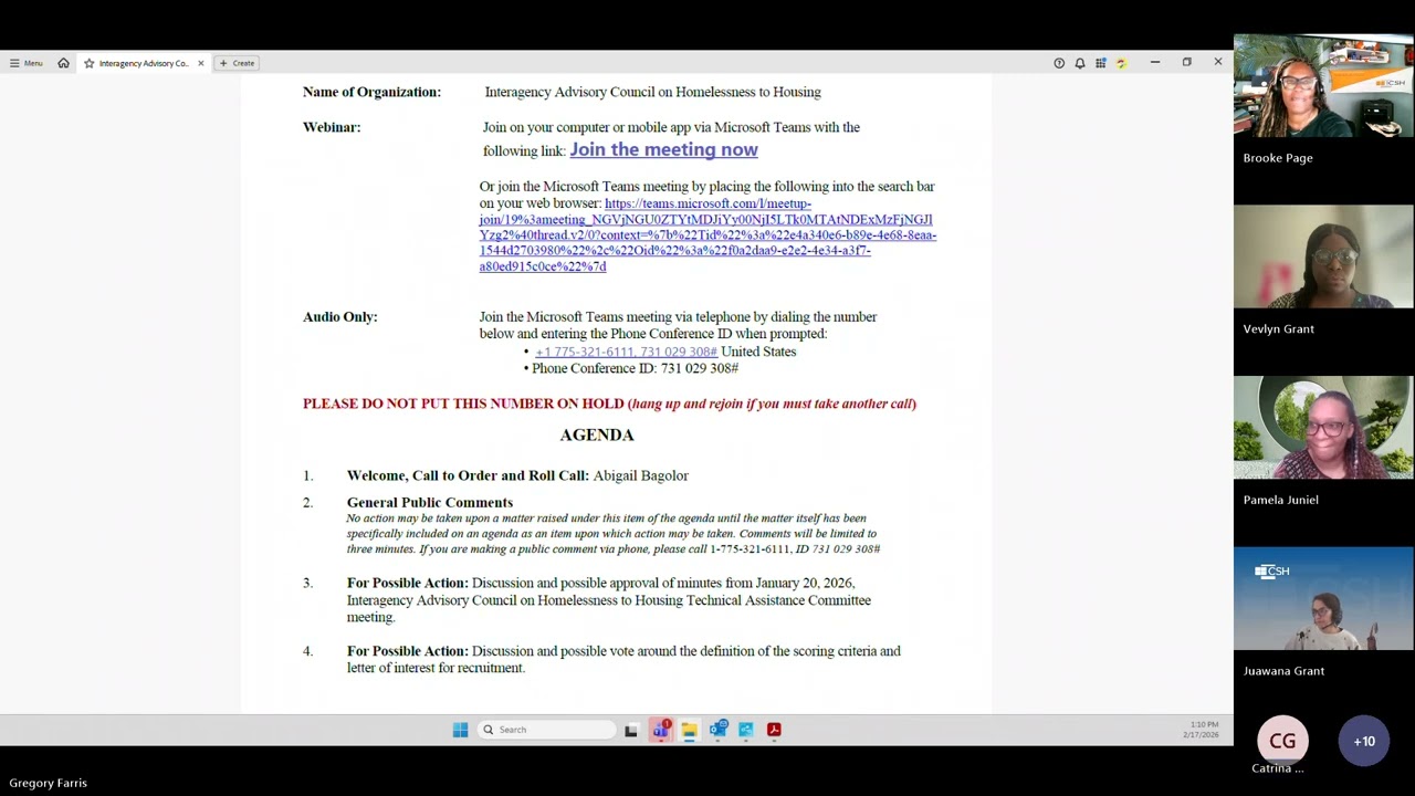 Interagency Advisory Council on Homelessness to Housing Technical Assistance Committee 20260217