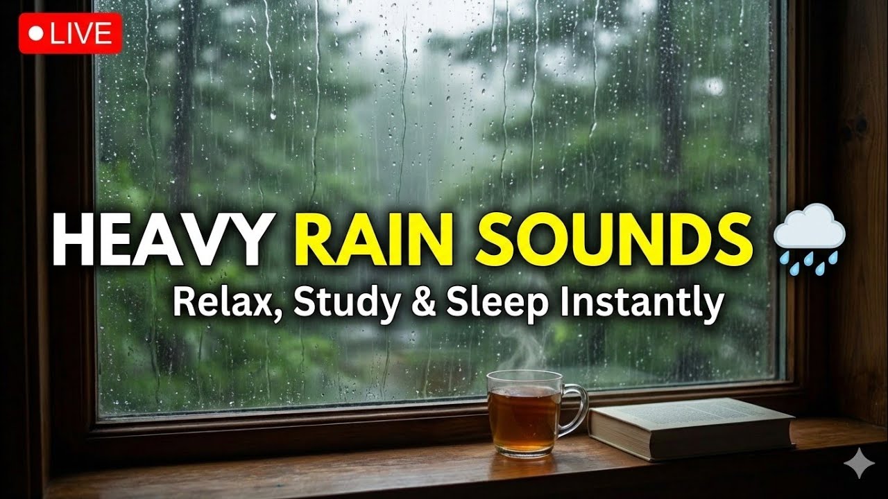 LIVE Heavy Rain Sounds 🌧️ Relax, Study & Sleep Instantly