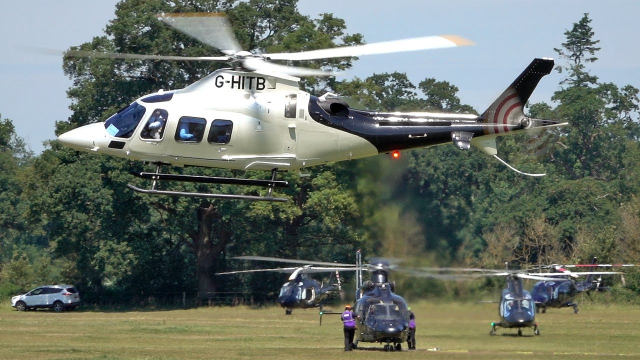 New Leonardo (Agusta) AW109 Trekker landing and takeoff at Royal Ascot heliport | helicopter avgeek
