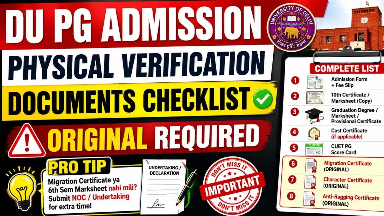 🔥 DU PG Admission 2026 | Physical Verification Documents Checklist ✅ | ORIGINAL Required ⚠️ | 