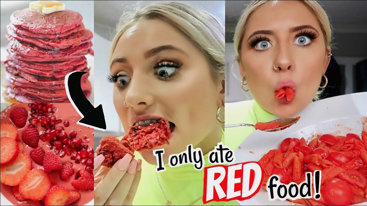 I only ate RED food for 24 HOURS challenge!!! | Saffron Barker