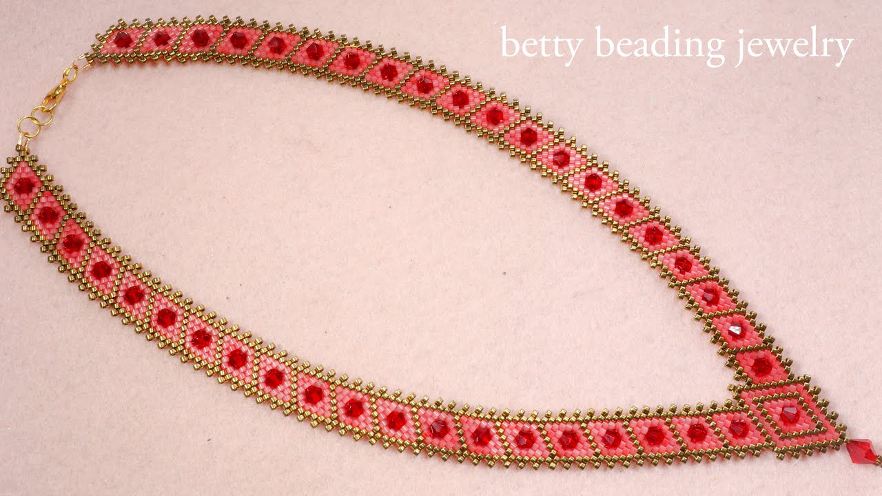 Diamond necklace ,beading necklace with delica beads and bicon beads elegant and easy for beginners