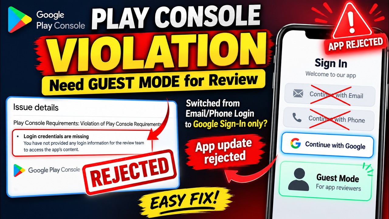 Guest mode for review in play console | App update rejected | Play console new app update rules