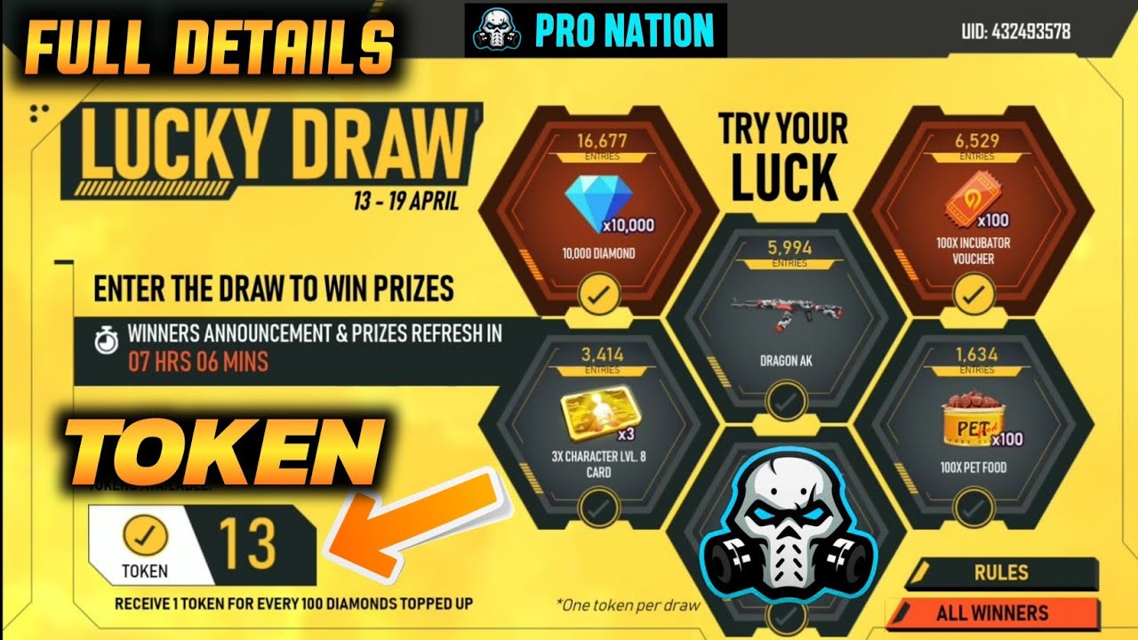 LUCKY DRAW EVENT FULL DETAILS || HOW TO GET 10,000 FREE DIAMOND ,DRAGON AK, 100 WEAPON ROYAL VOUCHER