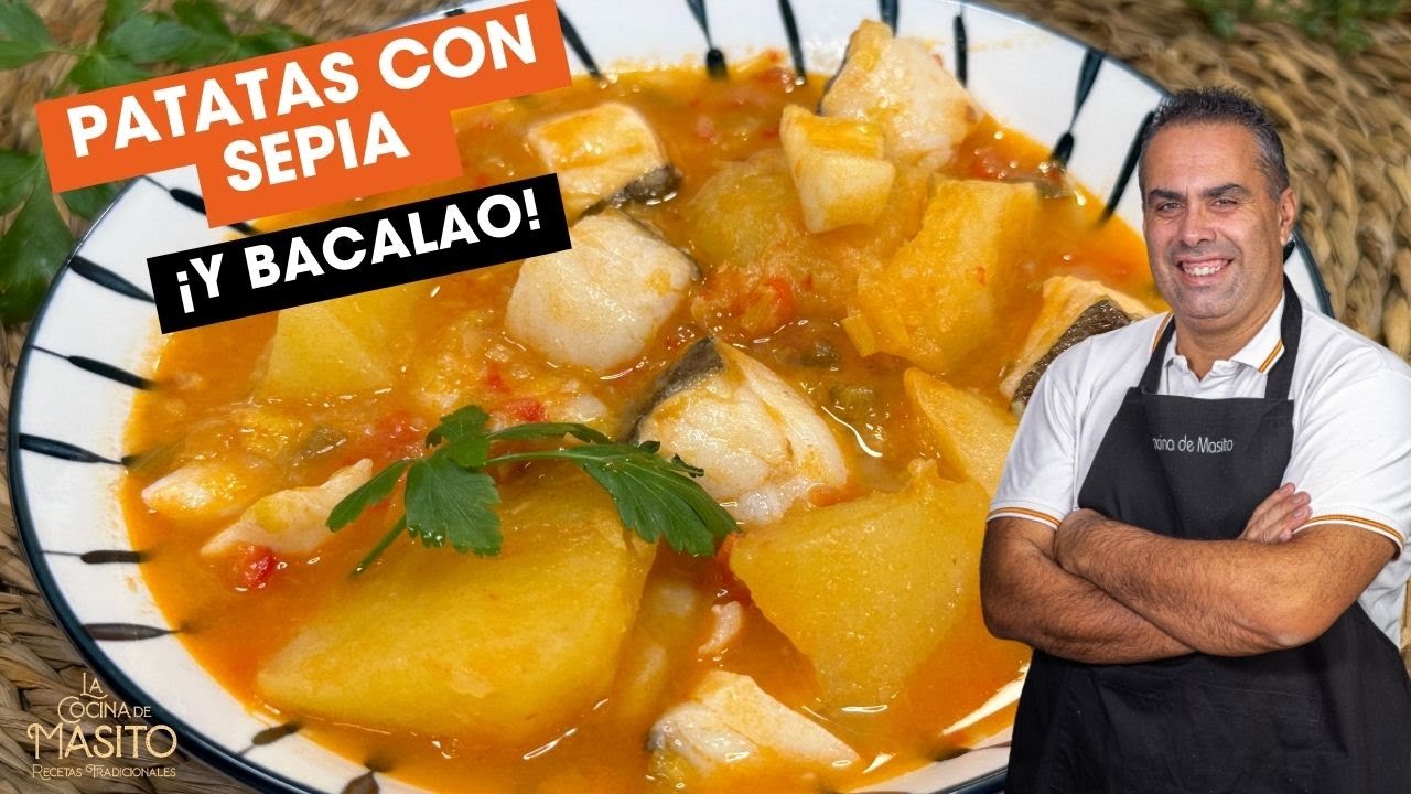 Patatas guisadas con sepia y bacalao