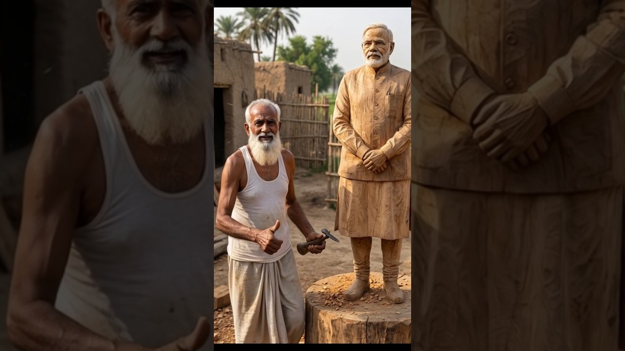 Village Old Artist Creates NARENDRA MODI JI Wooden Statue  | Desi Wooden Art Magic 