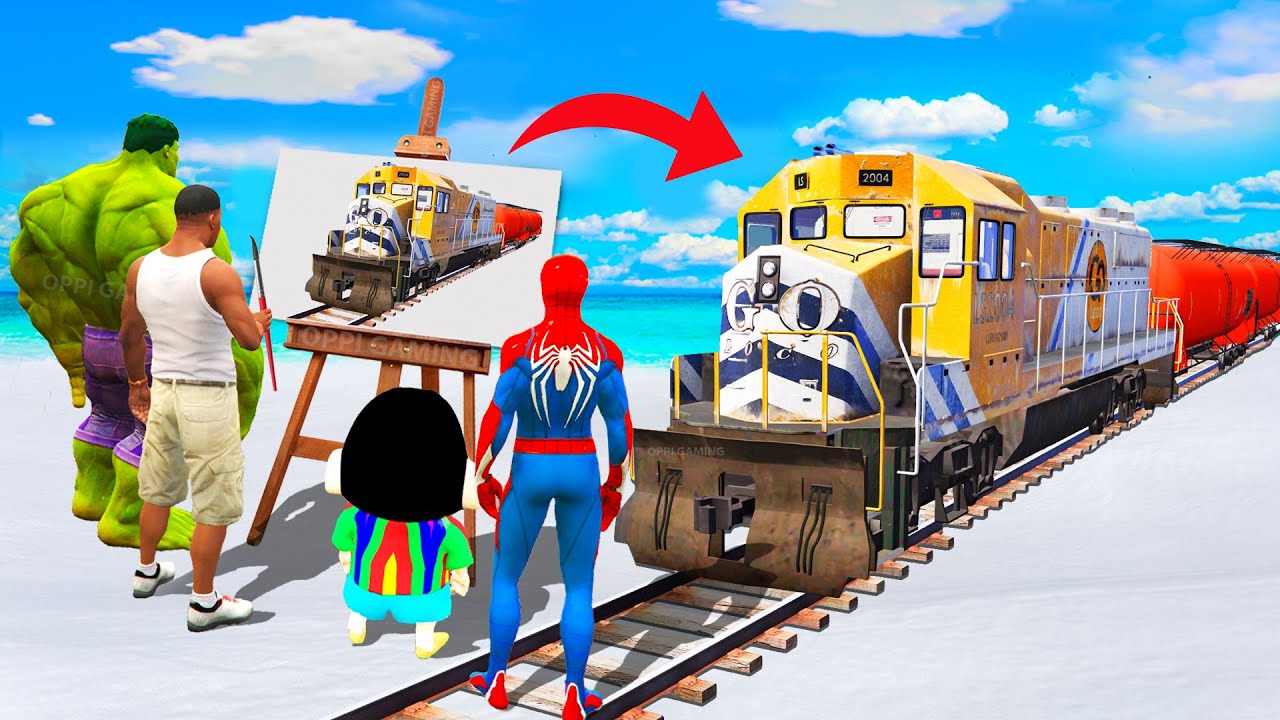 GTA 5 | GTA5 BUT WHATEVER TRAIN SHINCHAN, FRANKLIN, SPIDERMAN & HULK DRAWS COMES TO REAL LIFE